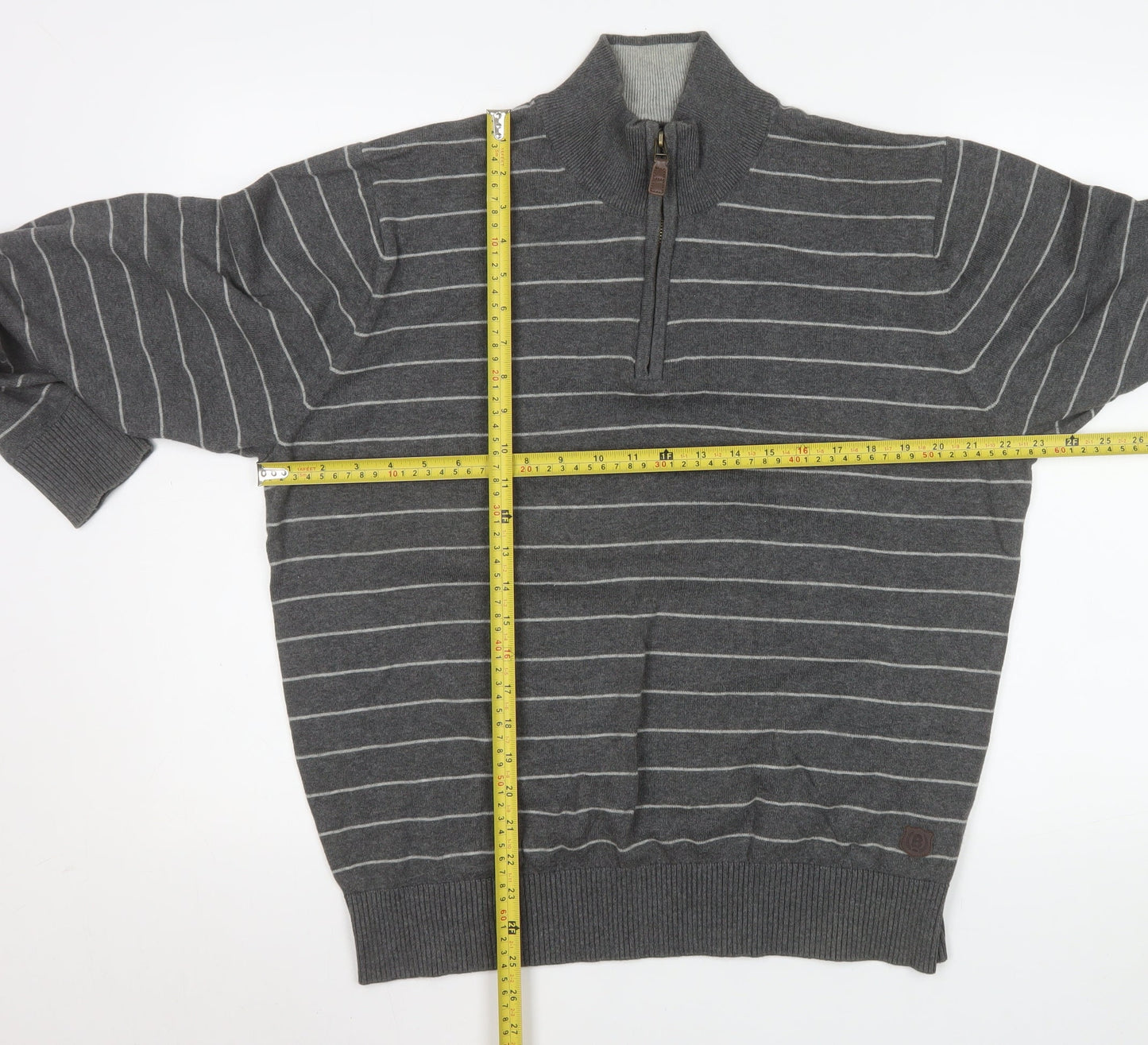 Marks and Spencer Men’s Grey Striped 1/4 Zip Pullover Sweatshirt Size L