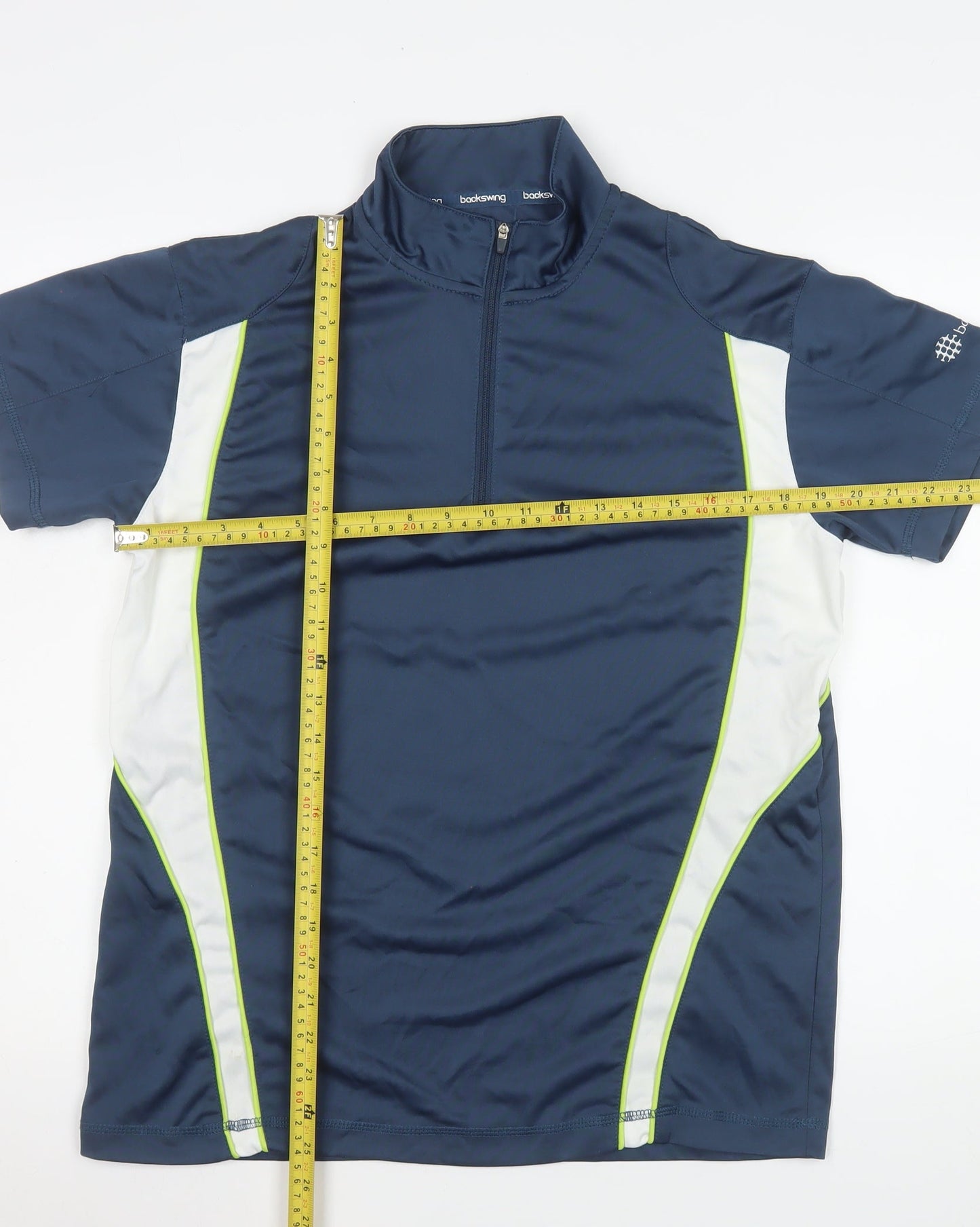Backswing Men's Blue 1/4 Zip Short Sleeve Polo Shirt S Athletic Fit