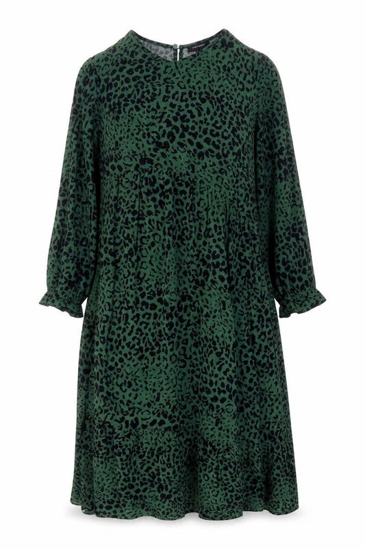 New Look Women Green Leopard Print Midi A-Line Dress Size 16
