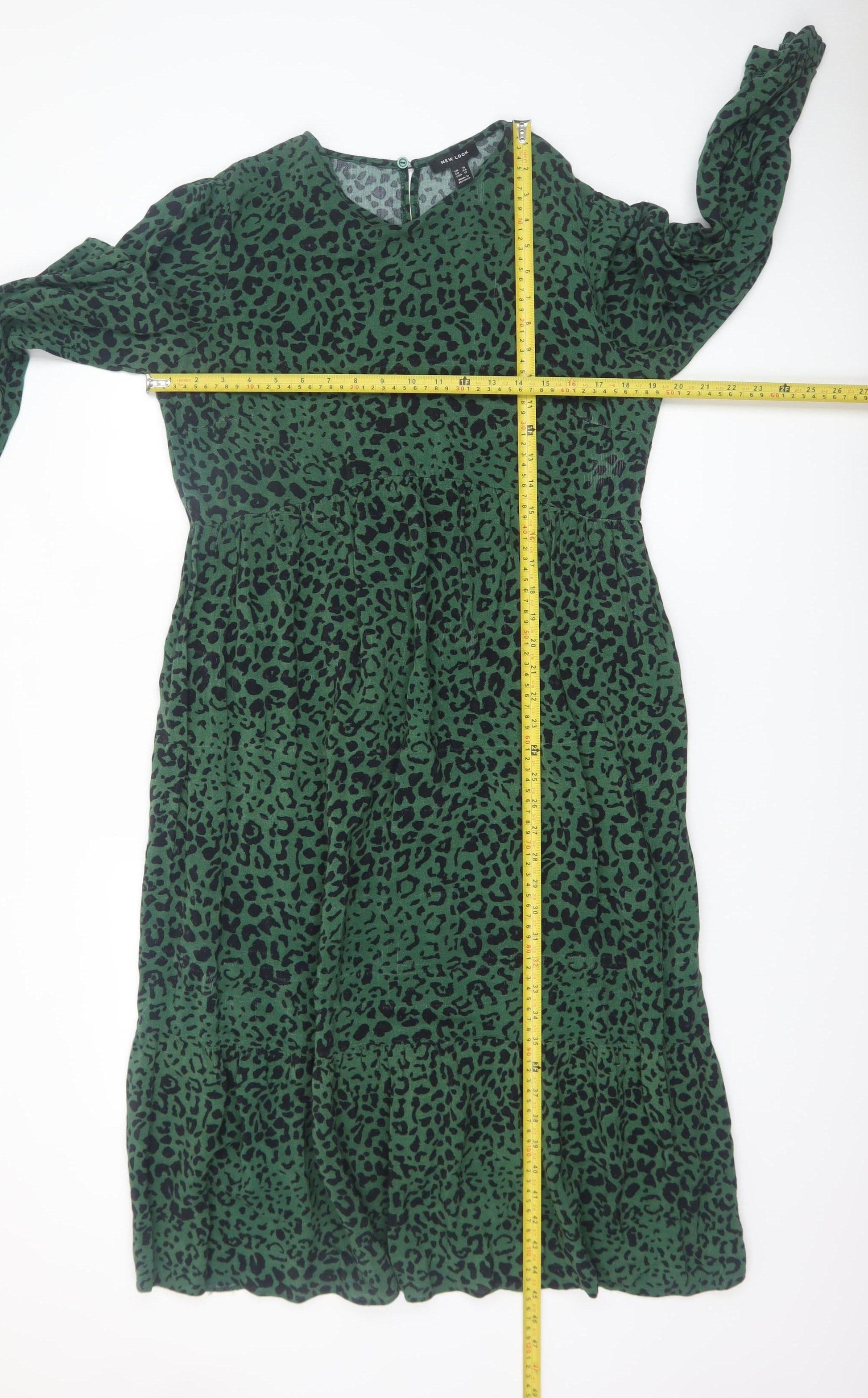 green leopard dress new look Gini London Dark Green Animal Print Midi Dress
