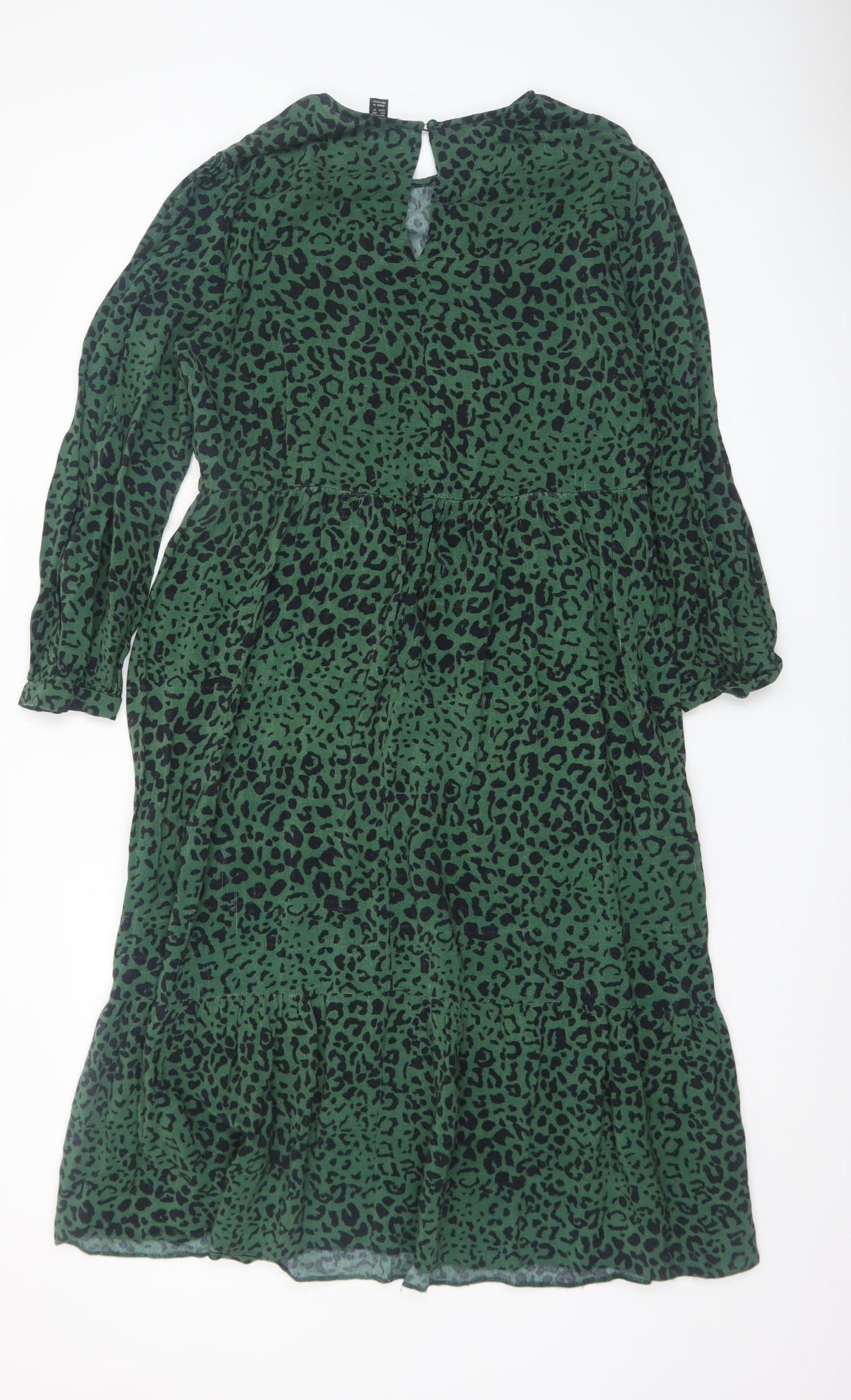 New Look Women Green Leopard Print Midi A-Line Dress Size 16