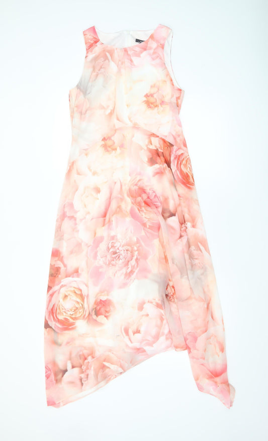 Wallis Womens Floral Asymmetric Midi Dress Size 8 Multicoloured Sleeveless