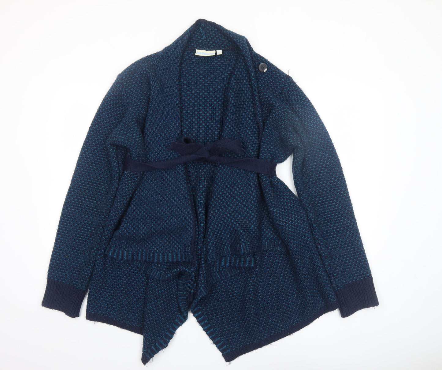 JoJo Maman Bébé Women's Blue Chunky Knit Belted Cardigan Size S