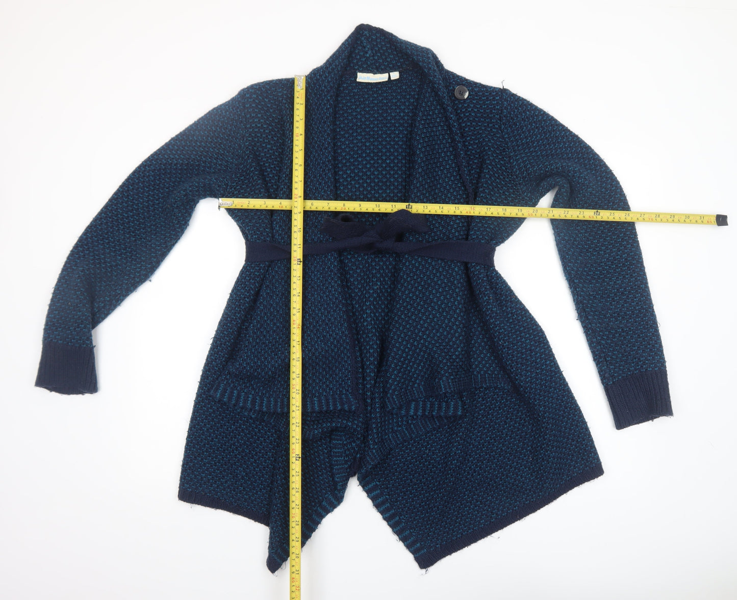 JoJo Maman Bébé Women's Blue Chunky Knit Belted Cardigan Size S