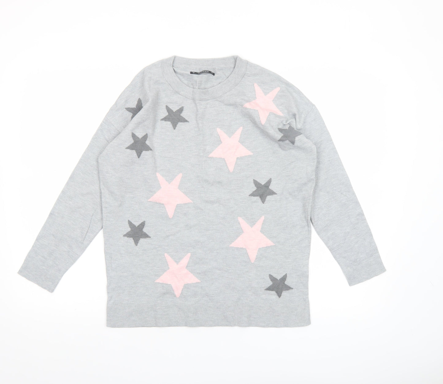 Dunnes Womens Grey Star Knit Crew Neck Pullover Jumper Size S