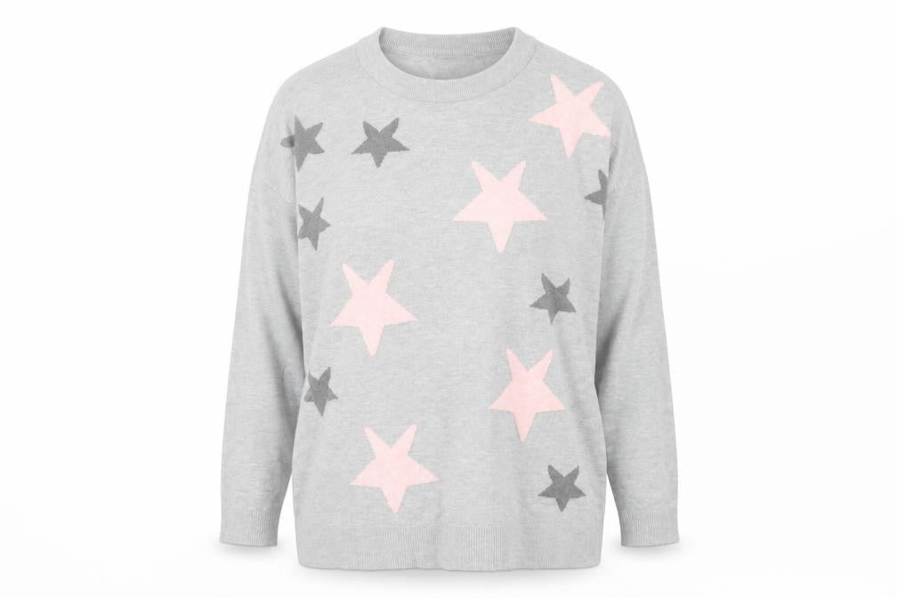 Dunnes Womens Grey Star Knit Crew Neck Pullover Jumper Size S