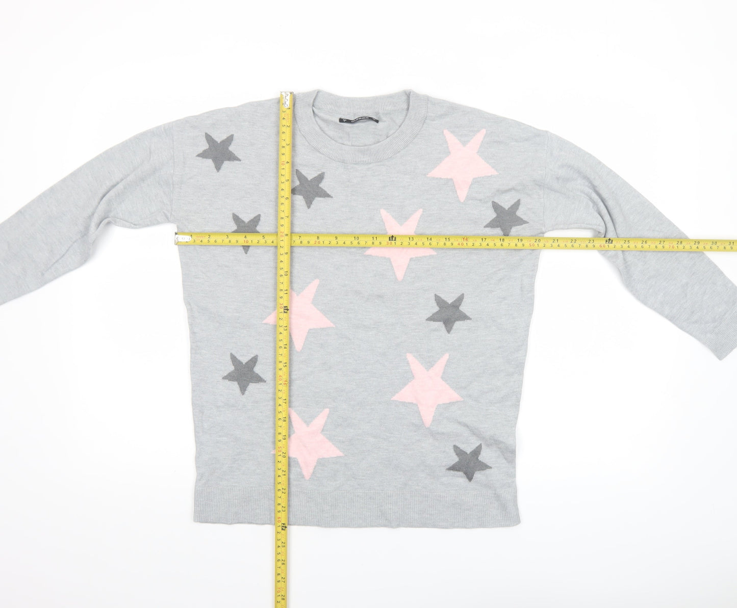 Dunnes Womens Grey Star Knit Crew Neck Pullover Jumper Size S