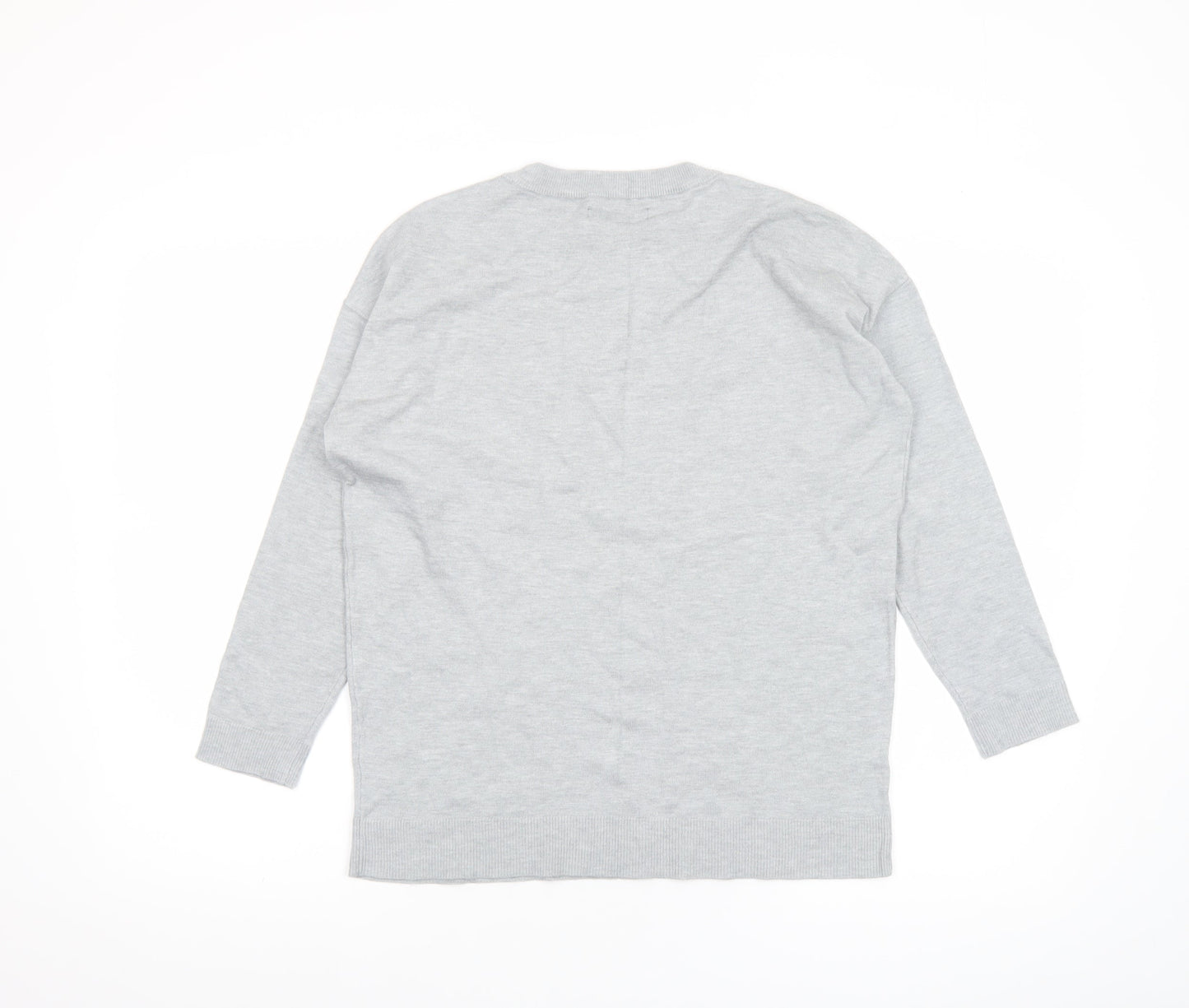 Dunnes Womens Grey Star Knit Crew Neck Pullover Jumper Size S
