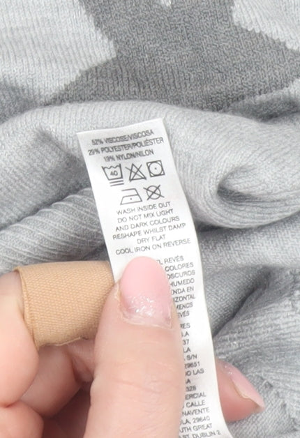 Dunnes Womens Grey Star Knit Crew Neck Pullover Jumper Size S