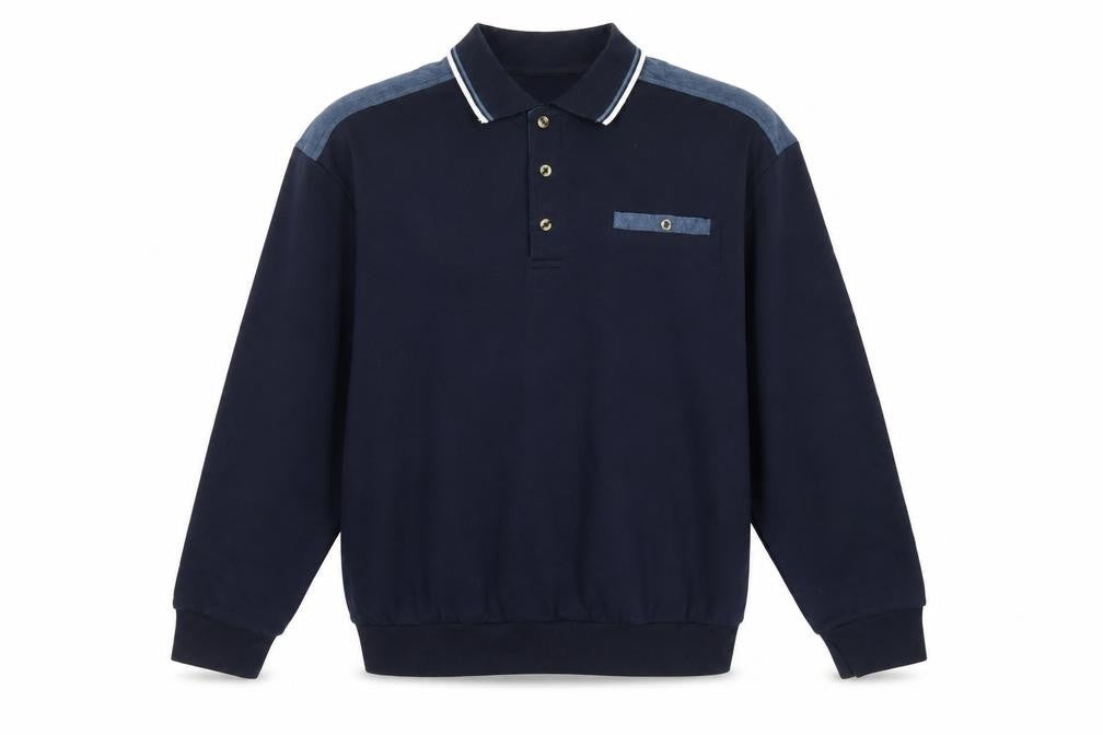 Pegasus Mens Blue Collared Henley Sweatshirt M Long Sleeve