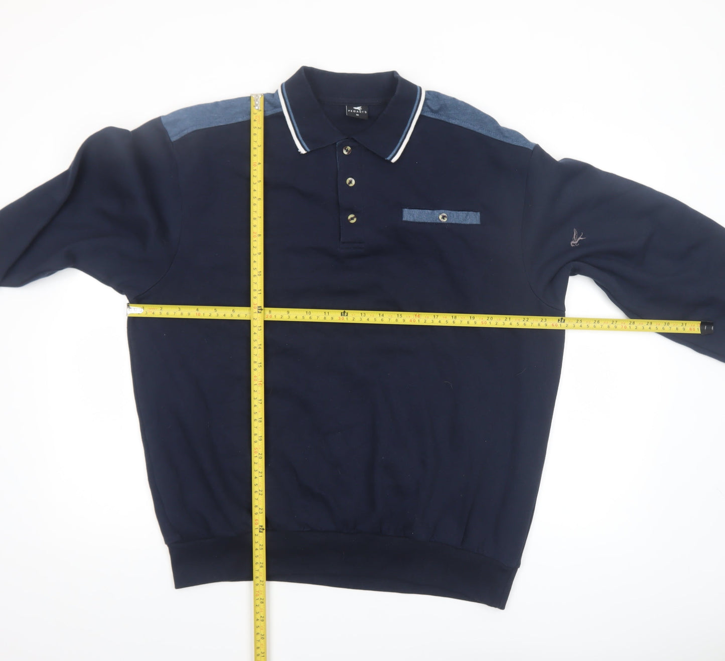 Pegasus Mens Blue Collared Henley Sweatshirt M Long Sleeve