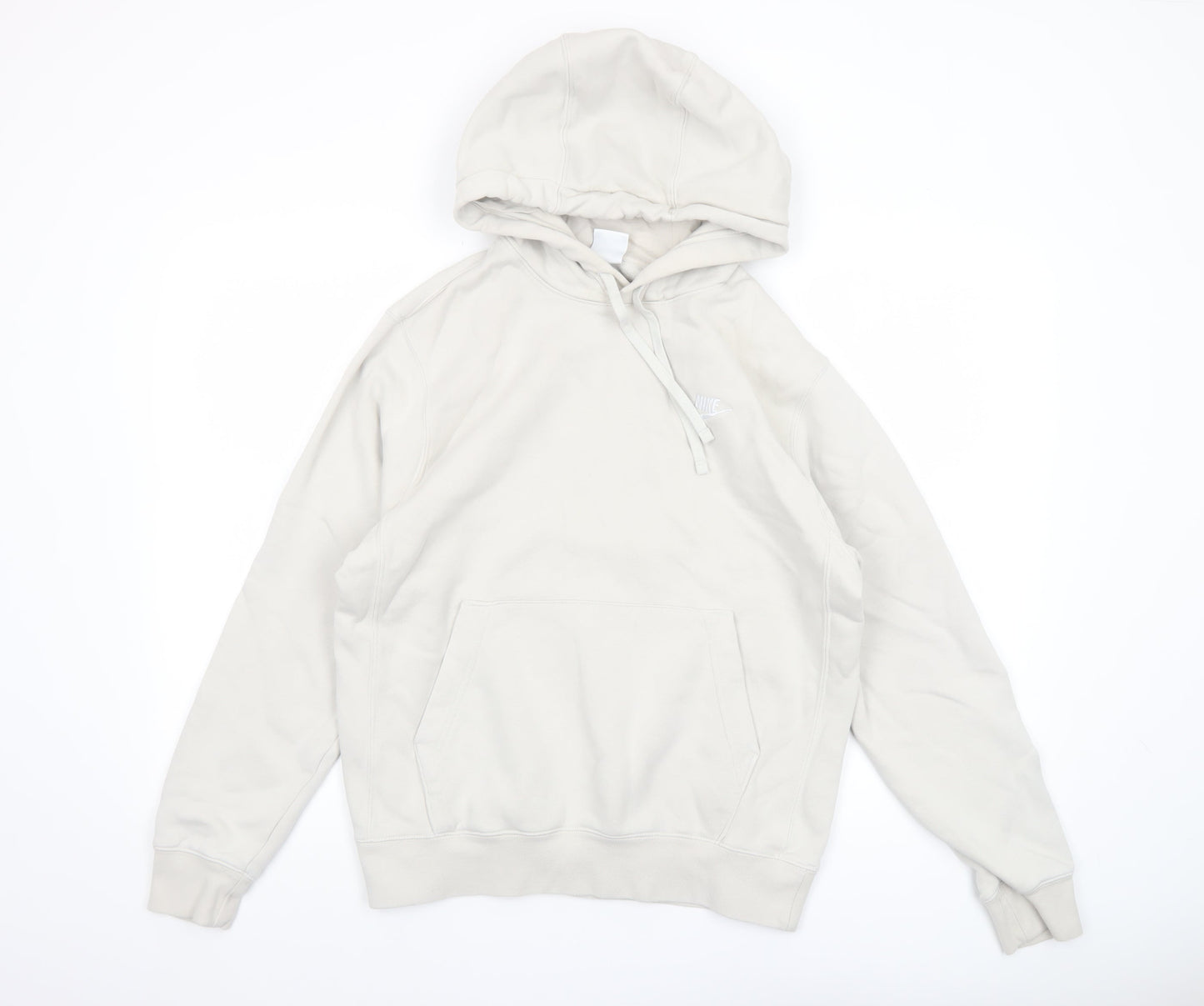 Nike Women Beige Pullover Hoodie Small Cotton Blend Logo Casual