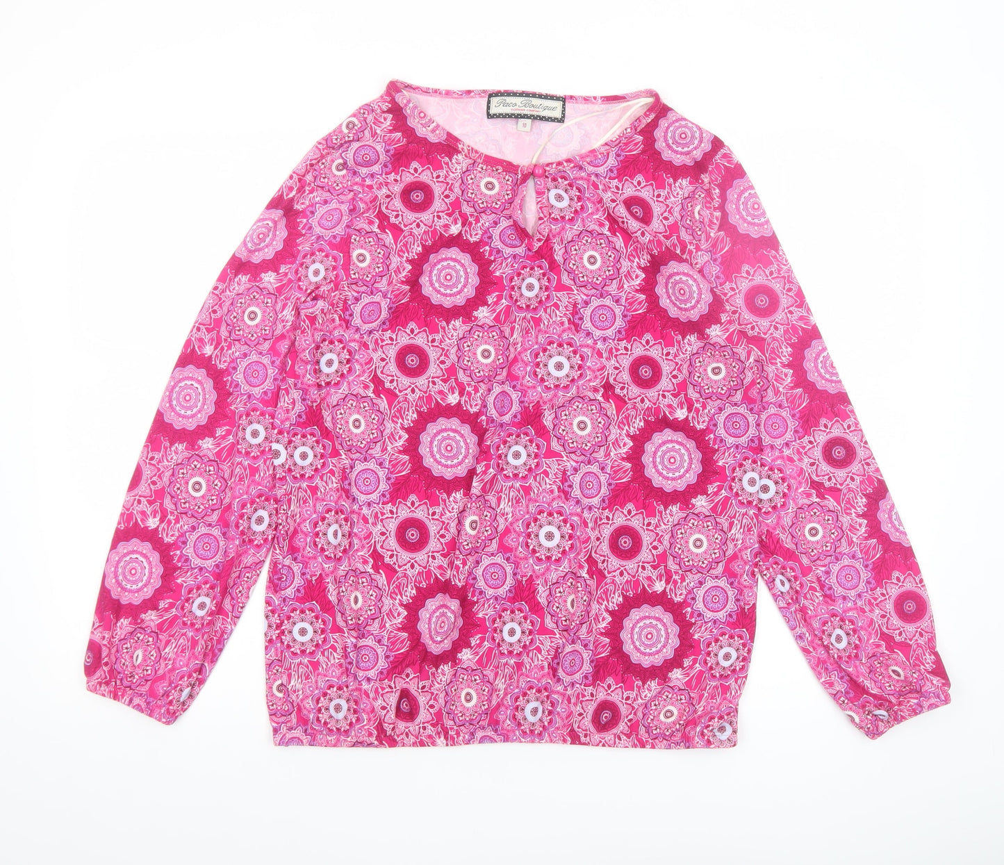Paco Boutique Womens Pink Floral Tunic Long Sleeve Blouse Size 10