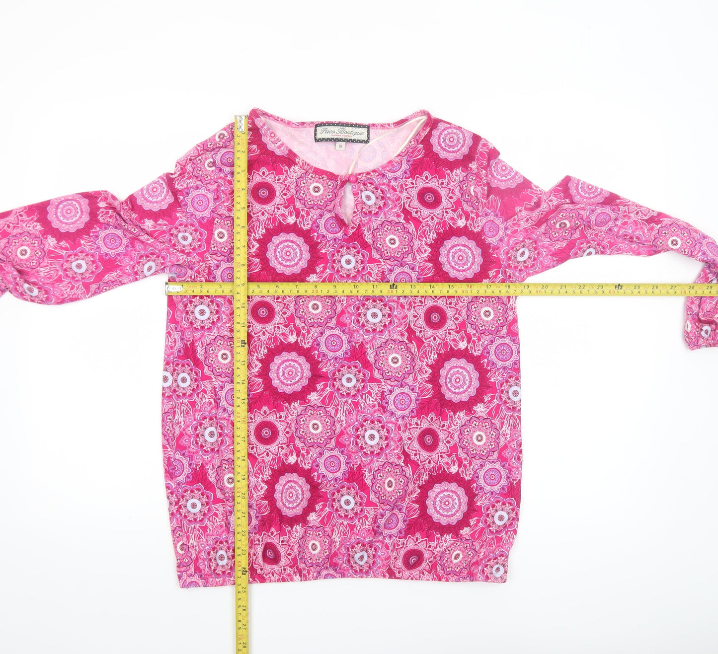 Paco Boutique Womens Pink Floral Tunic Long Sleeve Blouse Size 10