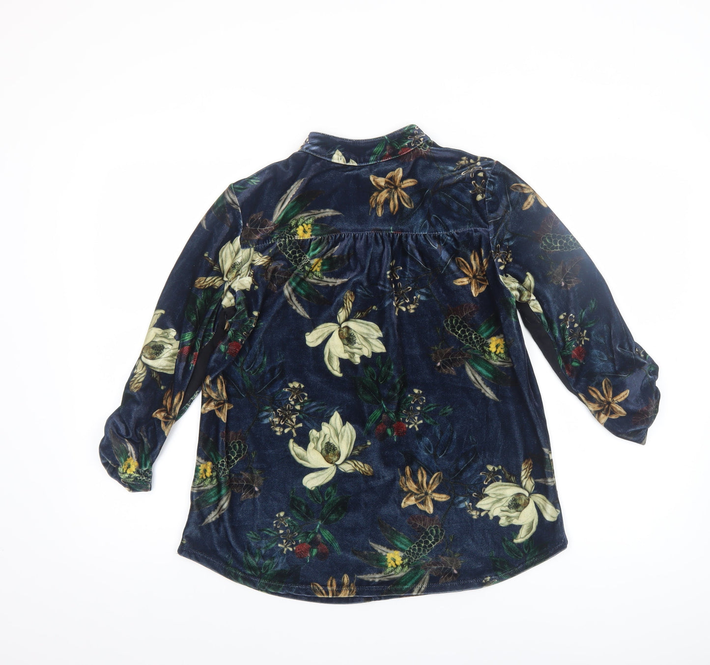 Kate + Pippa Women’s Blue Floral Velvet Zip Tunic Blouse Size L