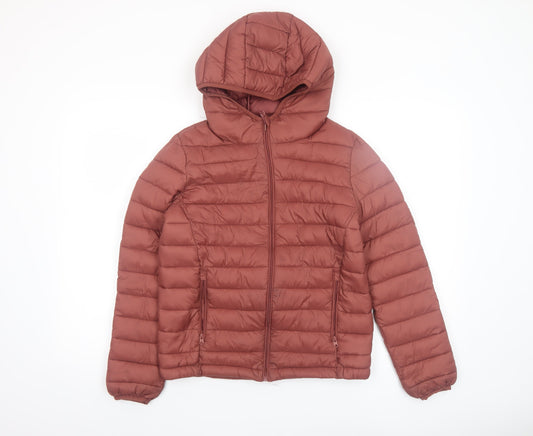Pull & Bear Women Brown Hooded Puffer Jacket Size 8