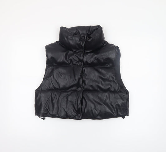 Stradivarius Womens Black Faux Leather Padded Gilet Waistcoat Size M