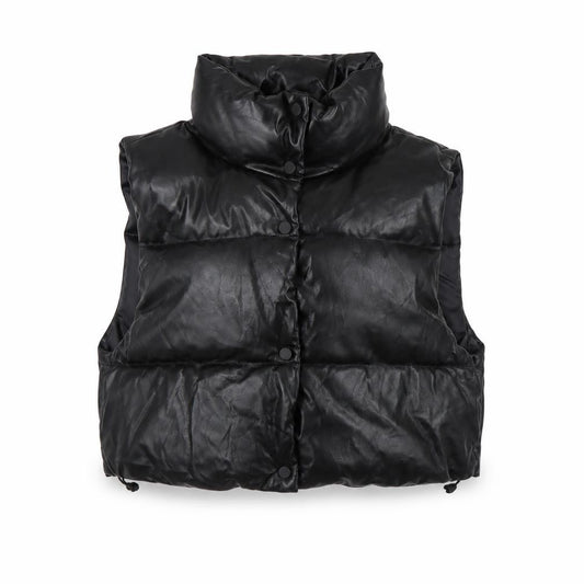 Stradivarius Womens Black Faux Leather Padded Gilet Waistcoat Size M