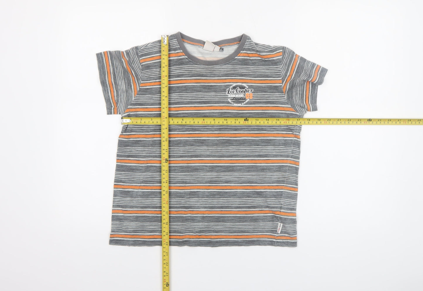 Lee Cooper Boys Grey Striped Cotton Logo T-Shirt 9-10 Years Casual Top
