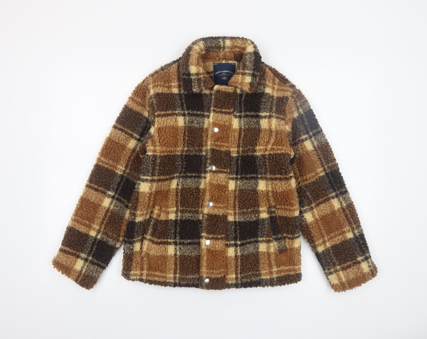 Tokyo Laundry Boys Brown Check Fleece Jacket 9-10 Years Lined Winter Coat