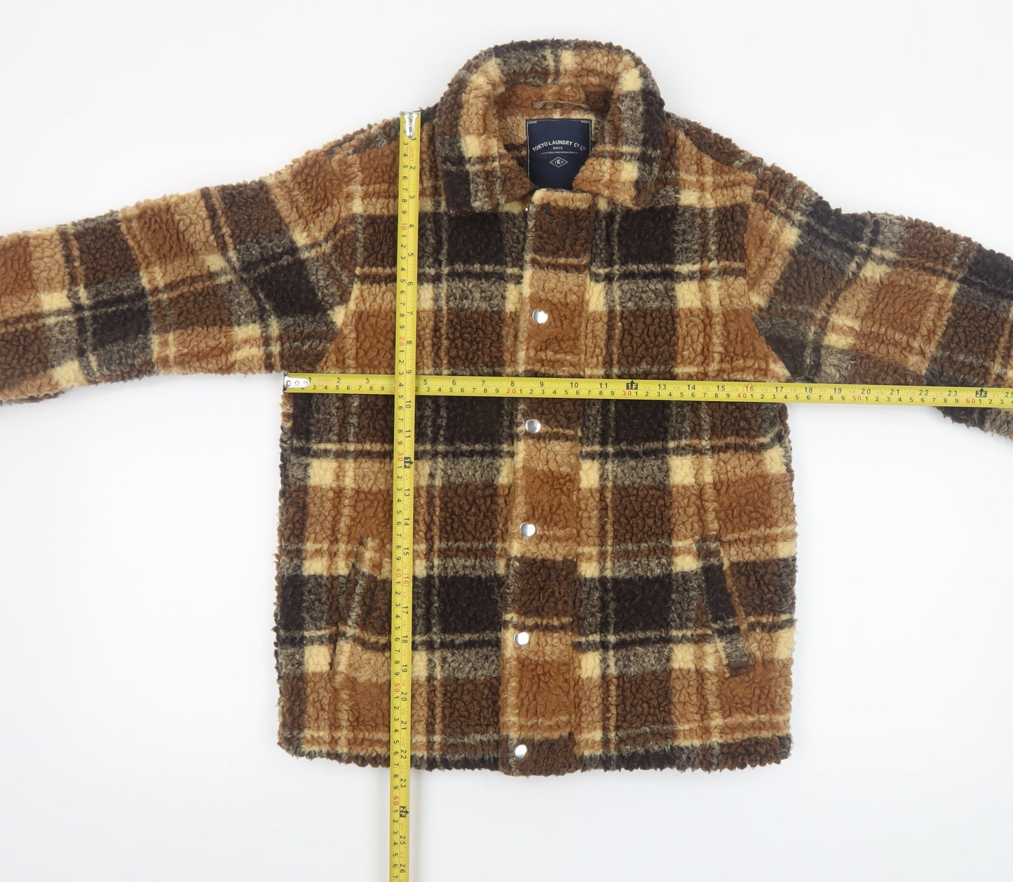 Tokyo Laundry Boys Brown Check Fleece Jacket 9-10 Years Lined Winter Coat