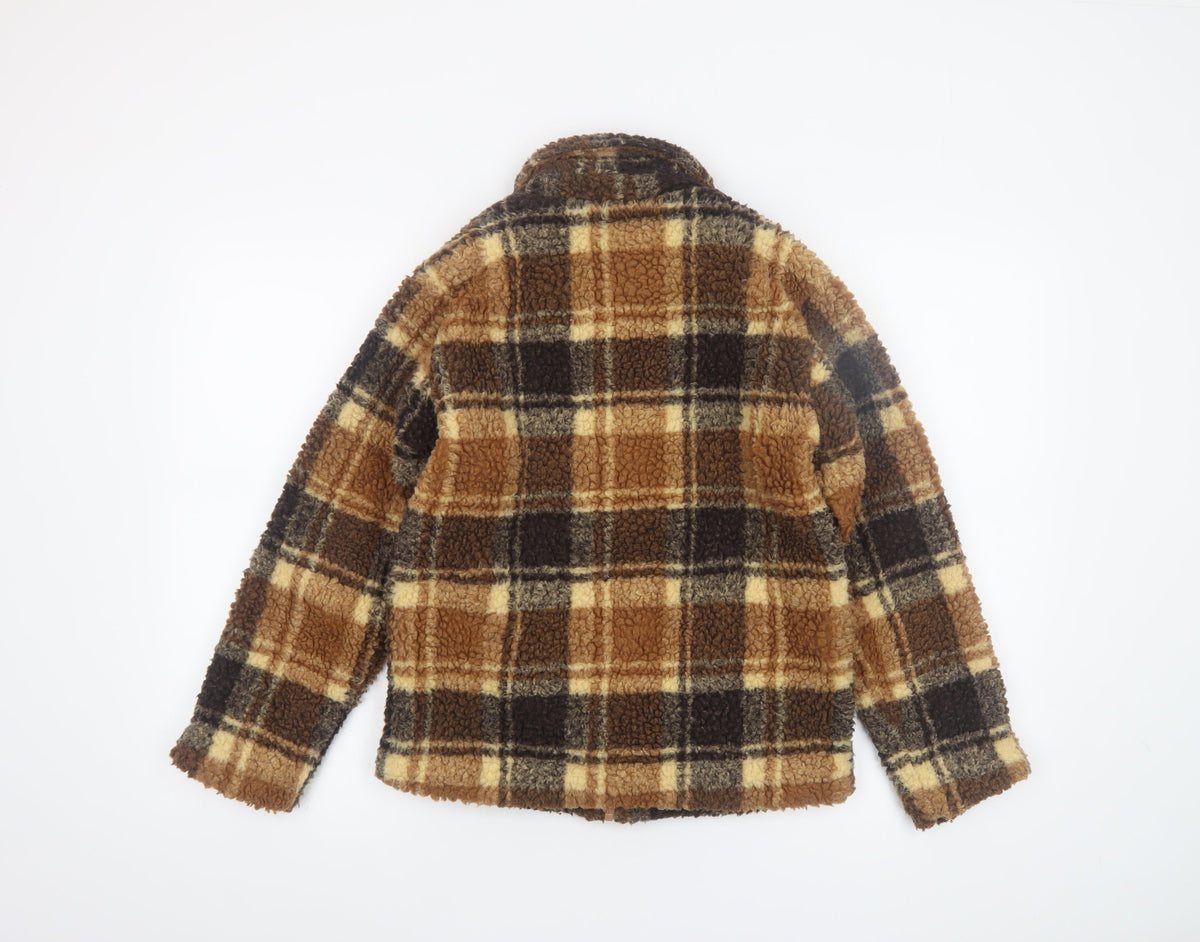 Tokyo Laundry Boys Brown Check Fleece Jacket 9-10 Years Lined Winter Coat