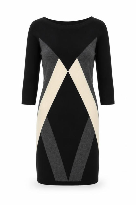 French Connection Women’s Black Grey Beige Knit Sheath Dress Size 10