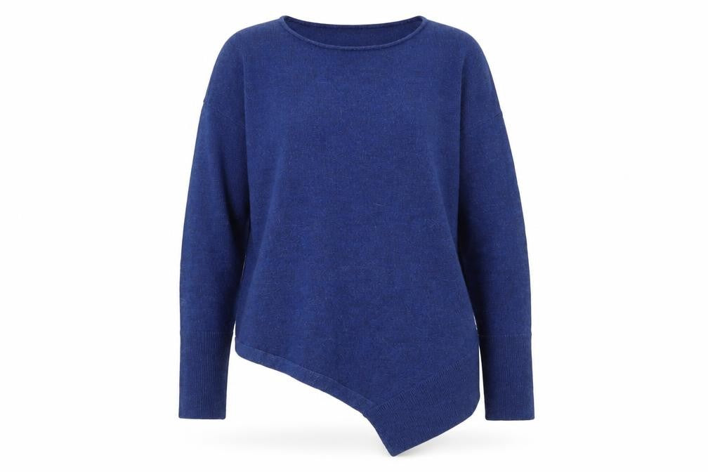 Max Studio Women's Blue Merino Wool Asymmetrical Pullover Jumper Size M