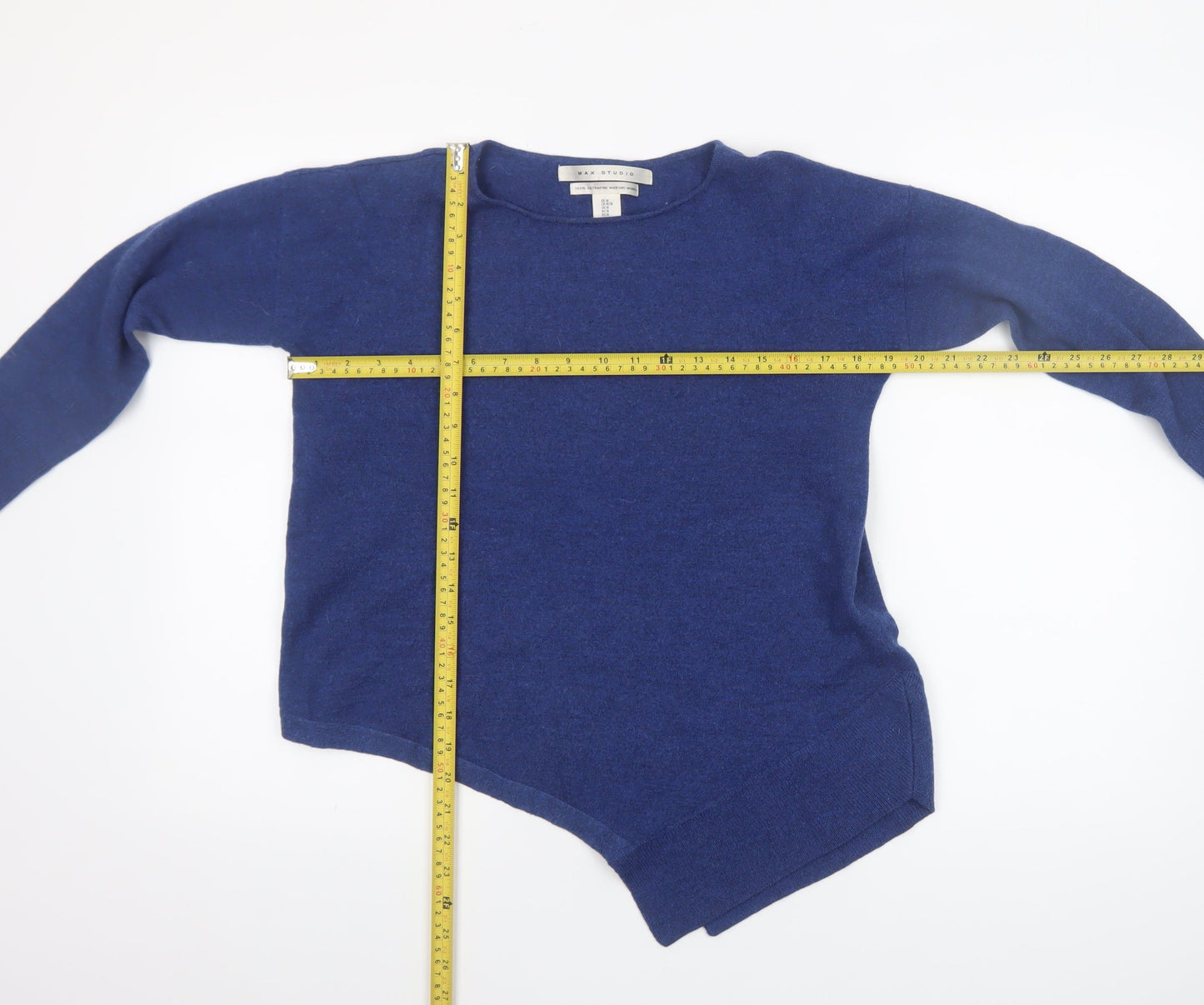 Max Studio Women's Blue Merino Wool Asymmetrical Pullover Jumper Size M