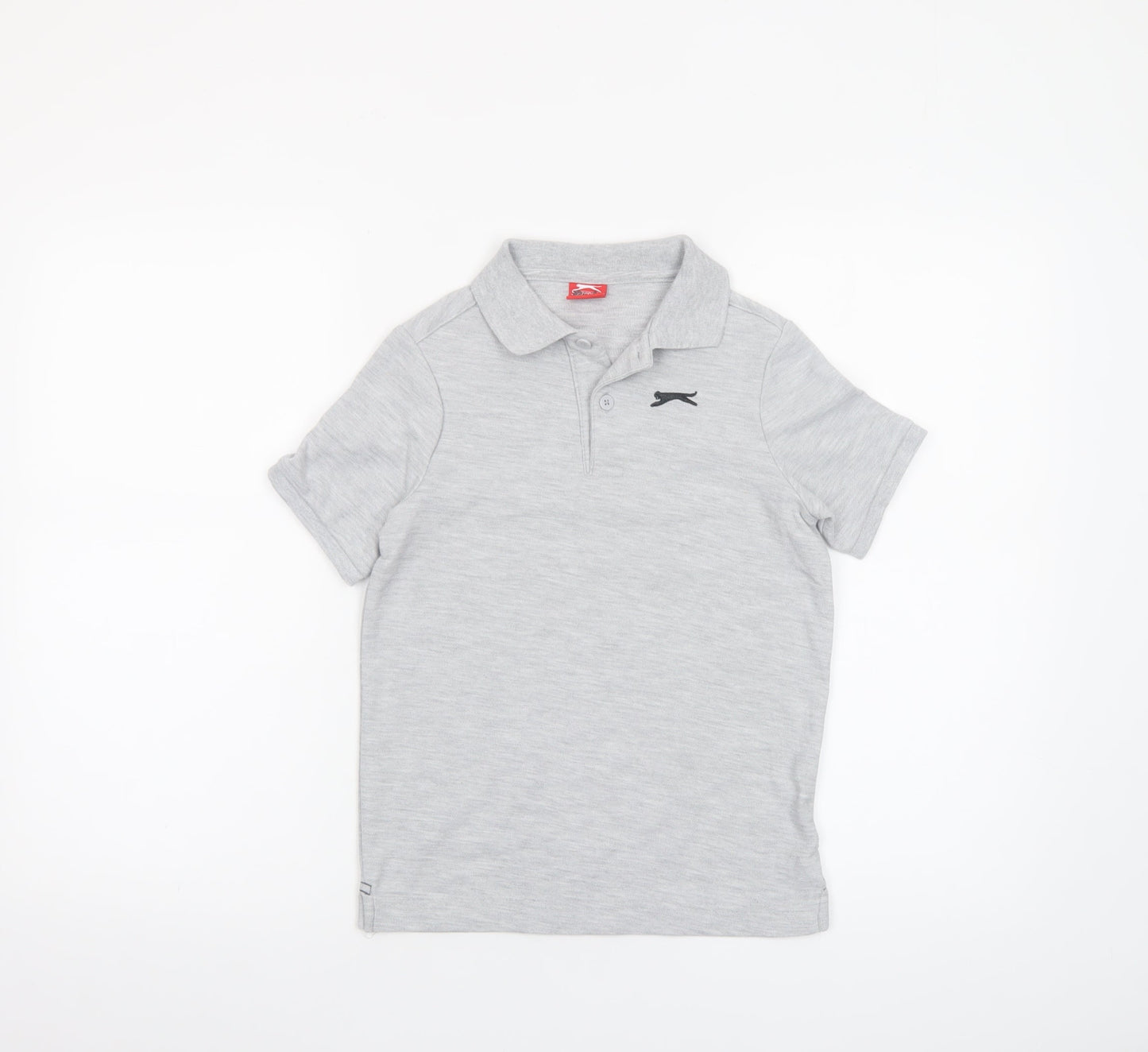 Slazenger Boys Grey Polo Shirt 9-10 Years Short Sleeve Cotton Blend