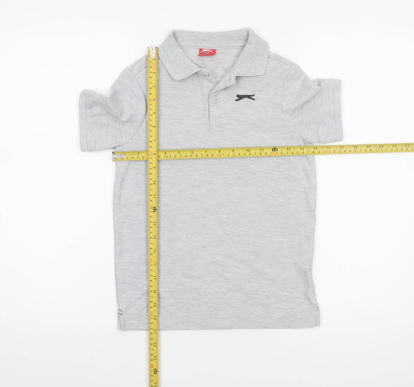 Slazenger Boys Grey Polo Shirt 9-10 Years Short Sleeve Cotton Blend