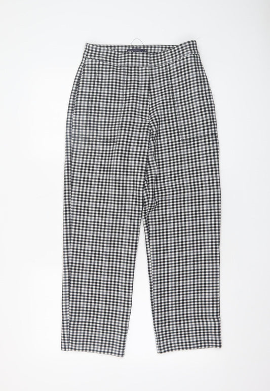Marks and Spencer Women's Black Check Slim Fit Stretch Trousers Size 8