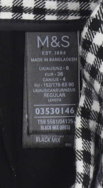 Marks and Spencer Women's Black Check Slim Fit Stretch Trousers Size 8