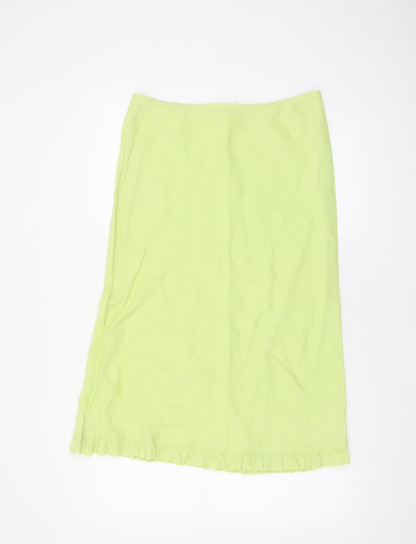 Marks and Spencer Per Una Lime Green Linen Blend Midi Skirt Women’s Size 12 Ruffle Hem