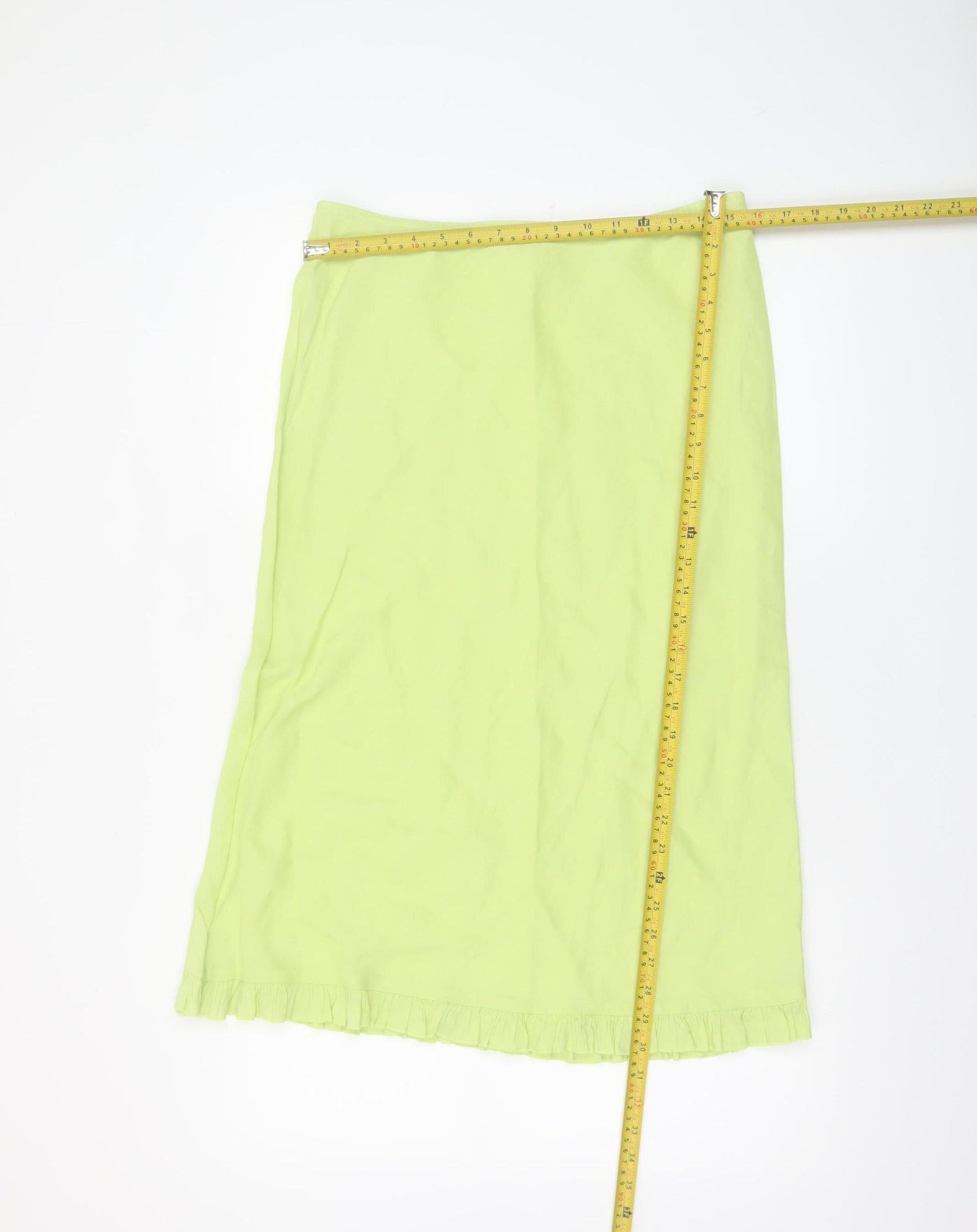 Marks and Spencer Per Una Lime Green Linen Blend Midi Skirt Women’s Size 12 Ruffle Hem