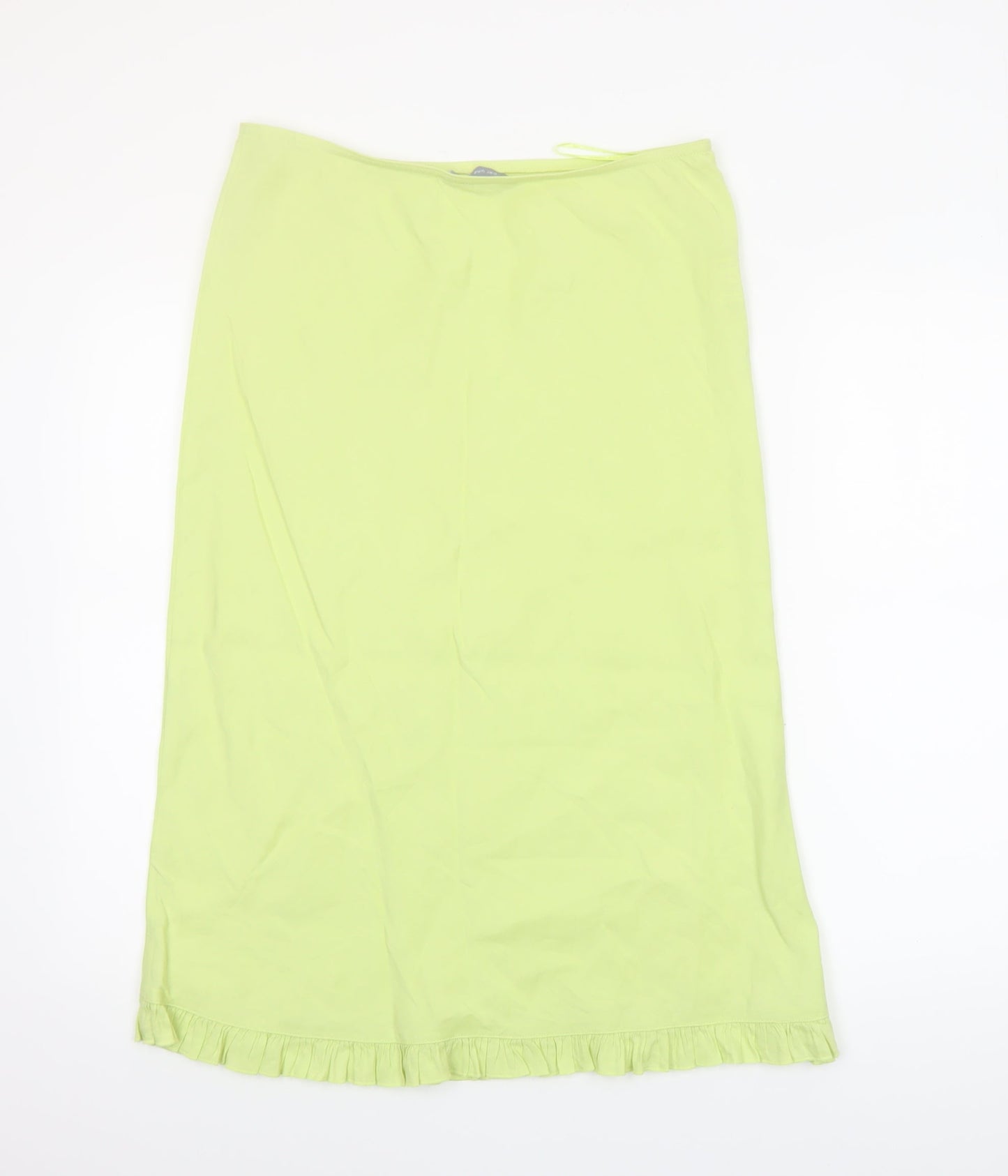 Marks and Spencer Per Una Lime Green Linen Blend Midi Skirt Women’s Size 12 Ruffle Hem