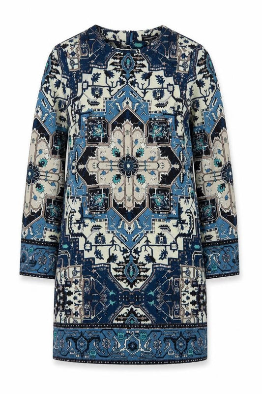 Warehouse Women’s Blue Geometric Shift Dress Size 8