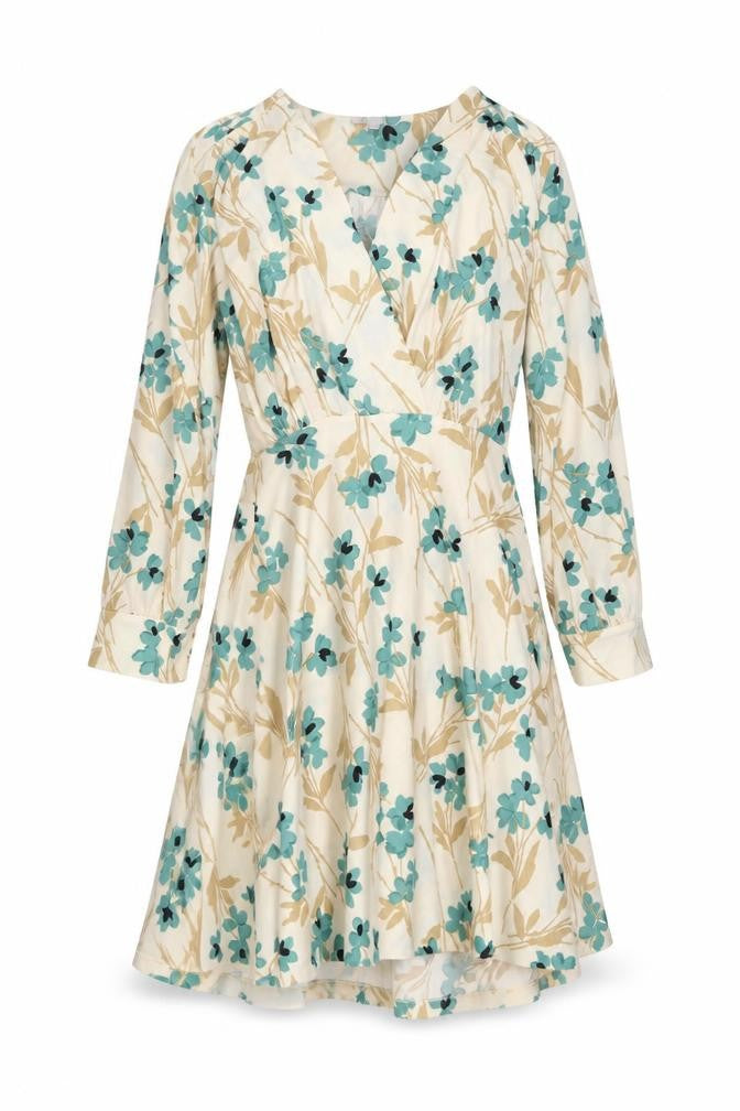 H&M Women's Beige Floral V-Neck Wrap Dress Long Sleeve Size L