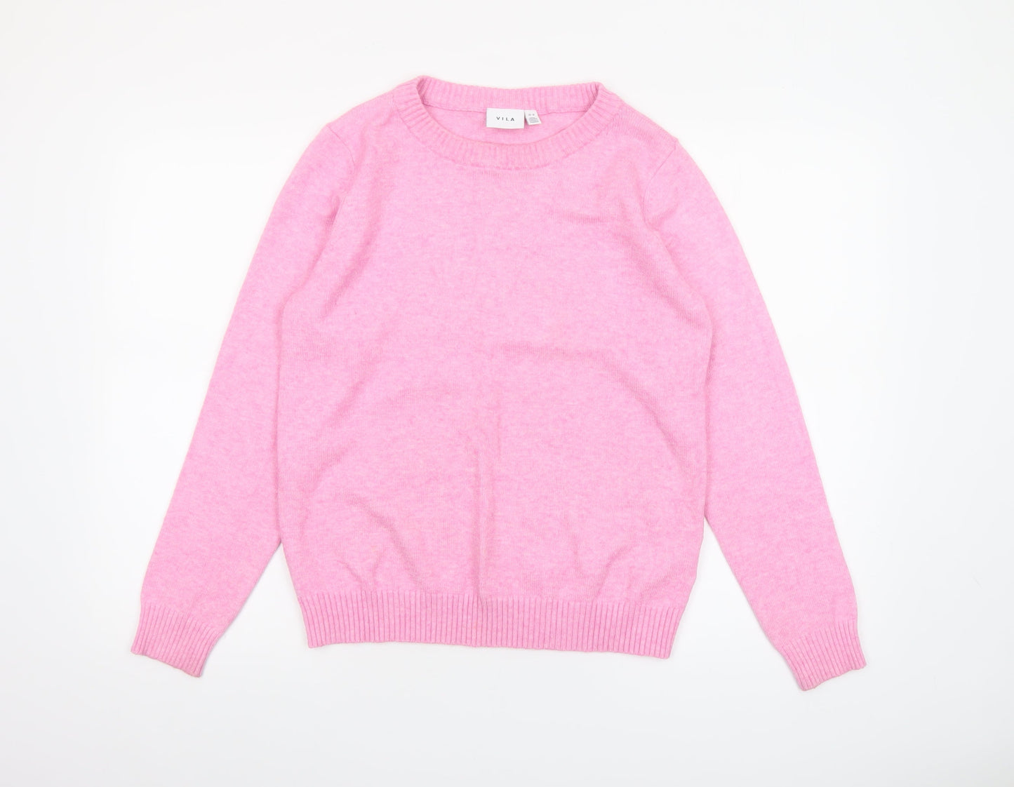 Vila Women's Pink Crew Neck Long Sleeve Pullover Jumper Size 12