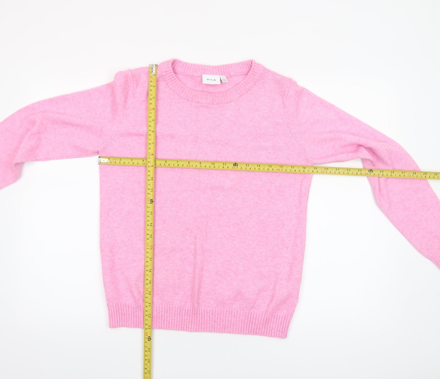 Vila Women's Pink Crew Neck Long Sleeve Pullover Jumper Size 12