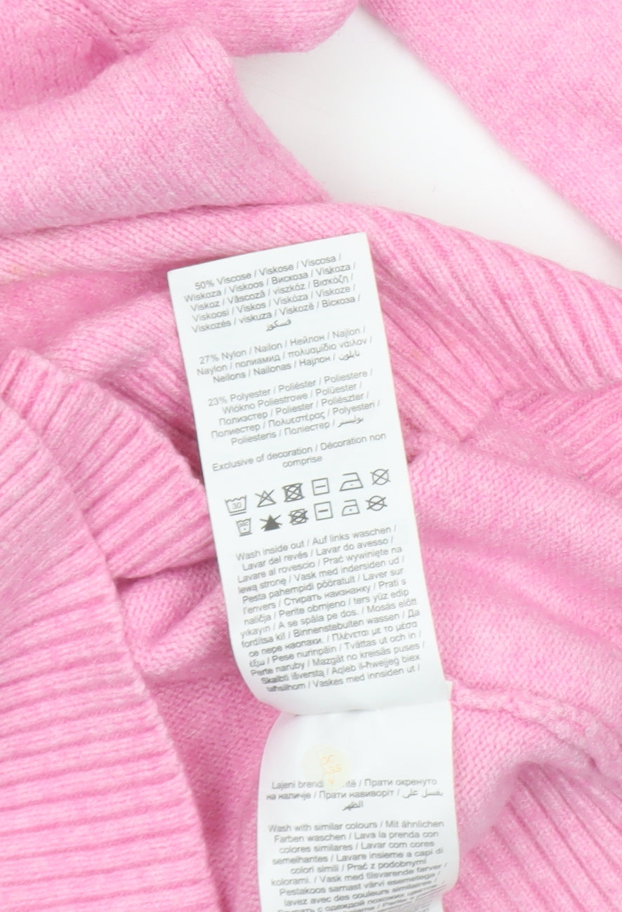 Vila Women's Pink Crew Neck Long Sleeve Pullover Jumper Size 12