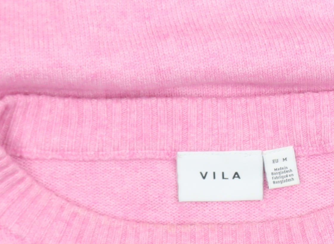 Vila Women's Pink Crew Neck Long Sleeve Pullover Jumper Size 12