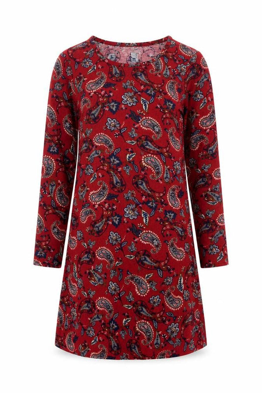 Apricot Women Red Paisley Shift Dress UK 10 Long Sleeve Stretch