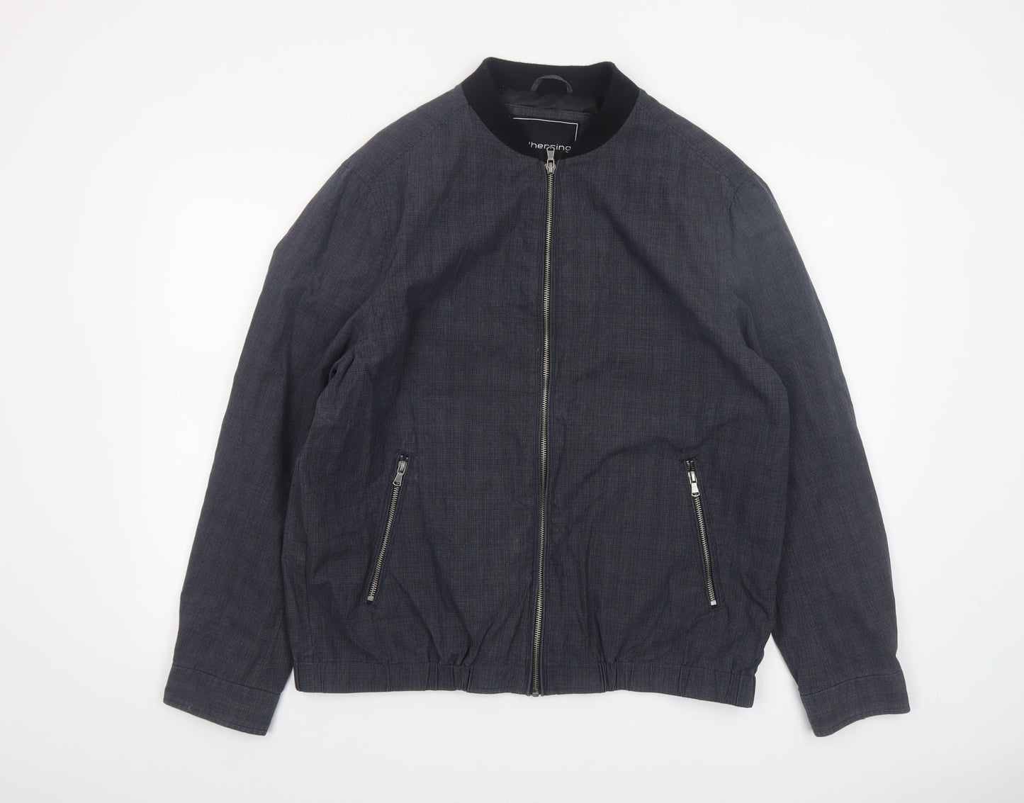 Red Herring Men's Grey Cotton Bomber Jacket Size L Casual Zip Twill