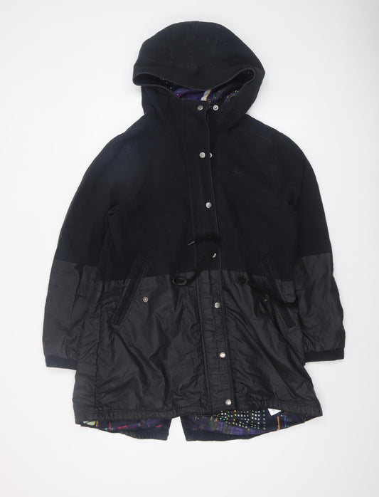 adidas Women Black Parka Jacket Size 14 Hooded Lined Zip