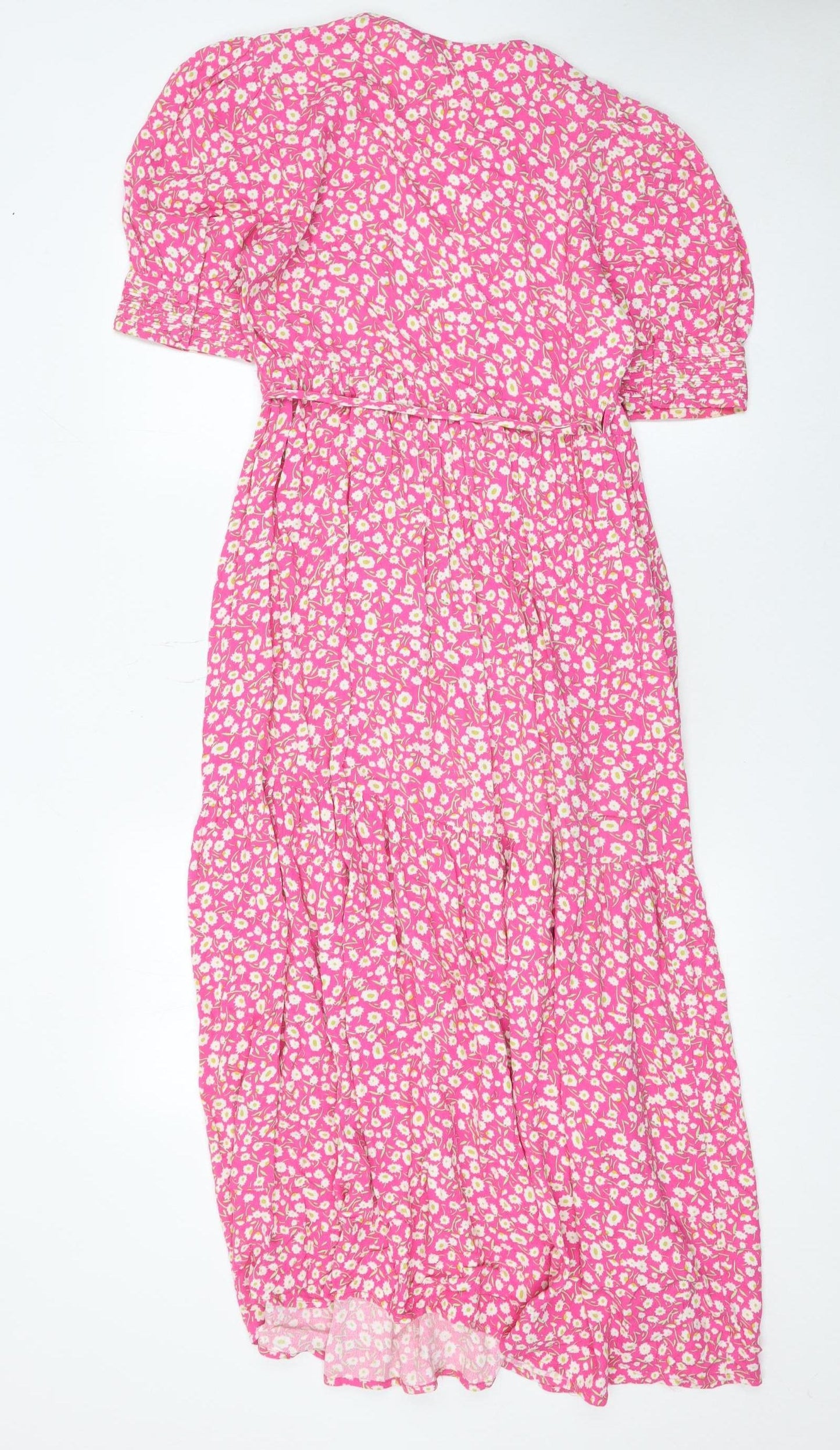 Marks and Spencer Women's Pink Floral V-Neck Wrap Dress Size 6