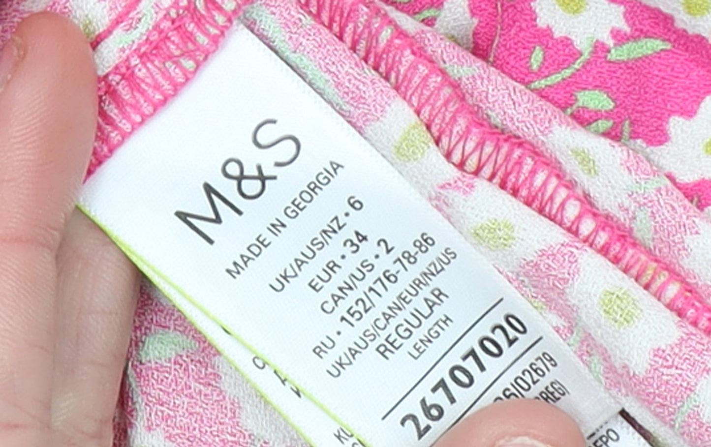 Marks and Spencer Women's Pink Floral V-Neck Wrap Dress Size 6