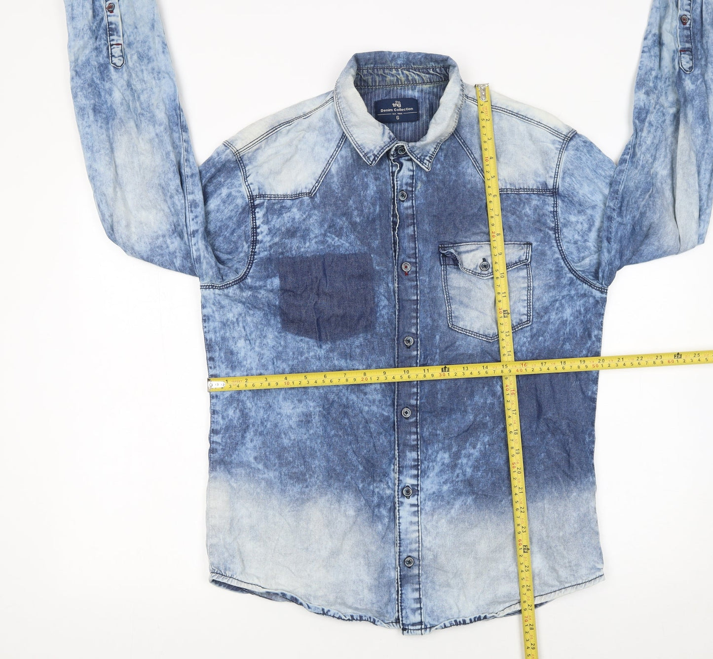 TNG Women Blue Denim Button-Up Long Sleeve Cotton Shirt M