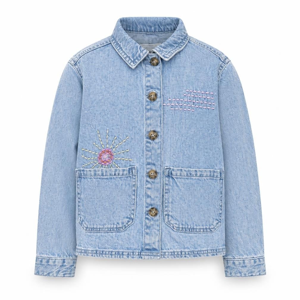 Leigh Tucker Willow Girls Blue Denim Embroidered Shirt Jacket 8-9 Years