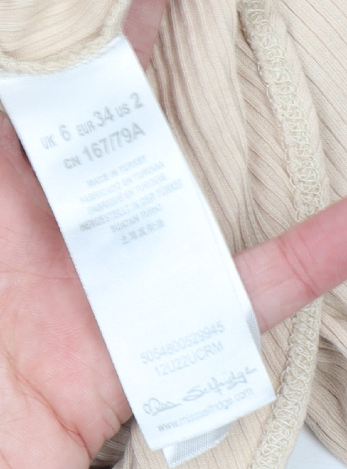 Miss Selfridge Women Beige Long Sleeve Ribbed Bow Bodysuit UK 6